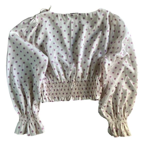 Zara Polka Dot Smocked Womens Cropped Top Blouse Size Medium - Picture 2 of 9